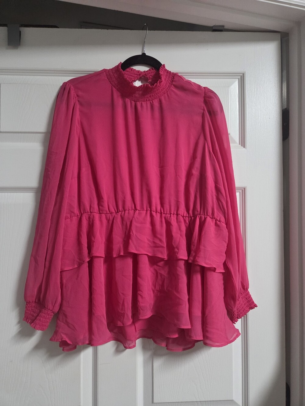 NWT Torrid Bright Pink Ruffle Tiered Long-Sleeve Tunic Size 0(XL)